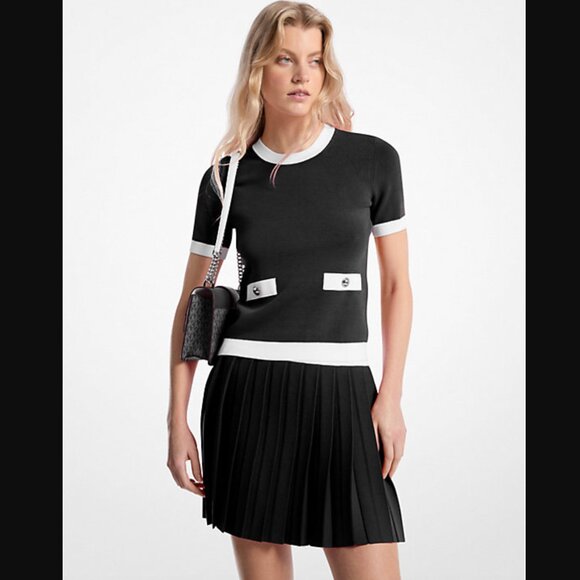 MK Stretch Knit Short-Sleeve Sweater - Picture 1 of 2